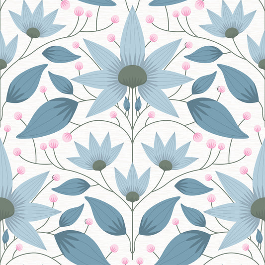Blaue Tapete mit floraler Symmetrie