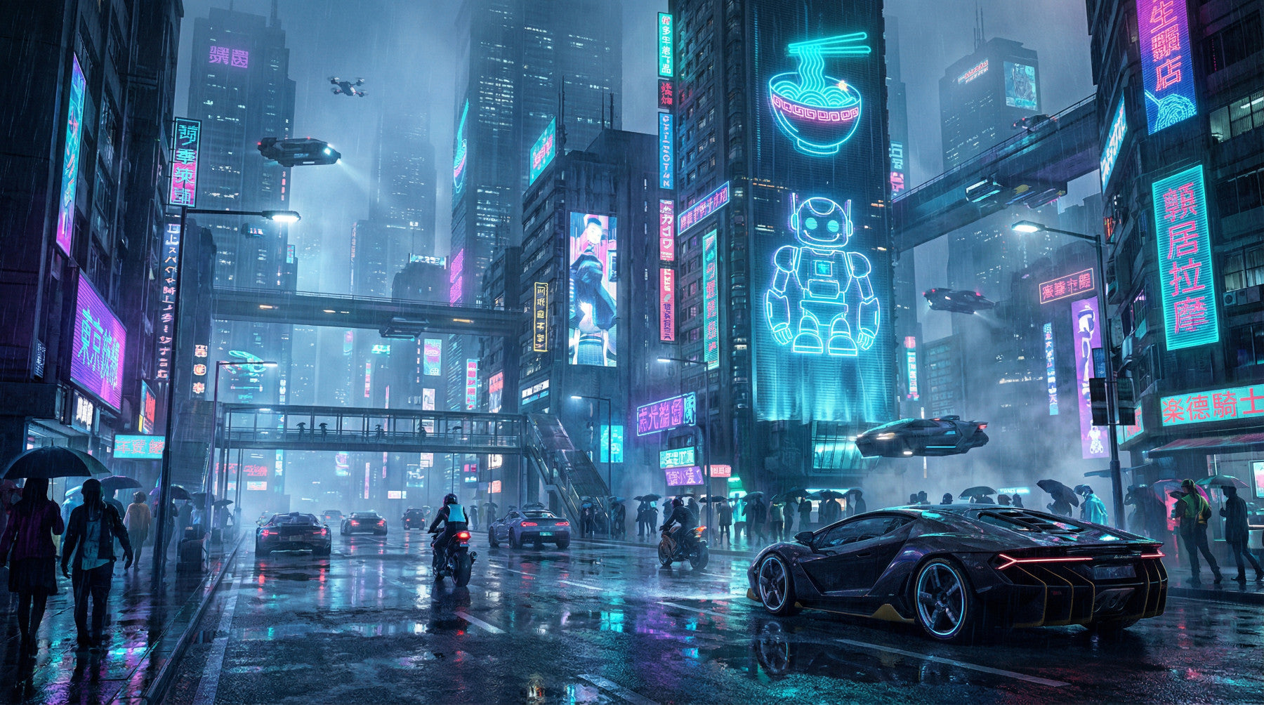 Neon Dreams bylandskap veggmaleri
