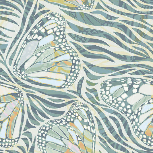 Zebra Butterfly Bloom • Maximalist Boho in Green Pastels Wallpaper⁠
