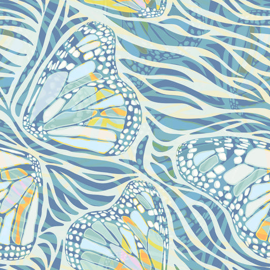 Zebra Butterfly Drift • Maximalist Boho in Blue Pastels Wallpaper⁠
