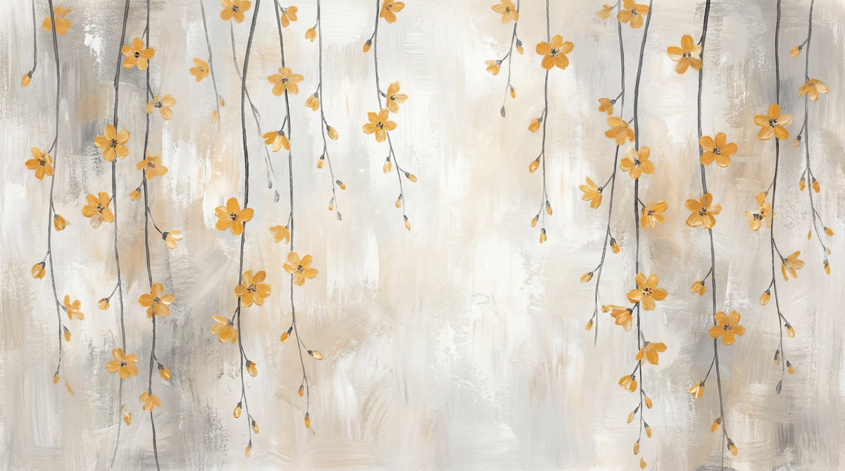 Fresque murale Cascade de fleurs dorées in your room — zoomed