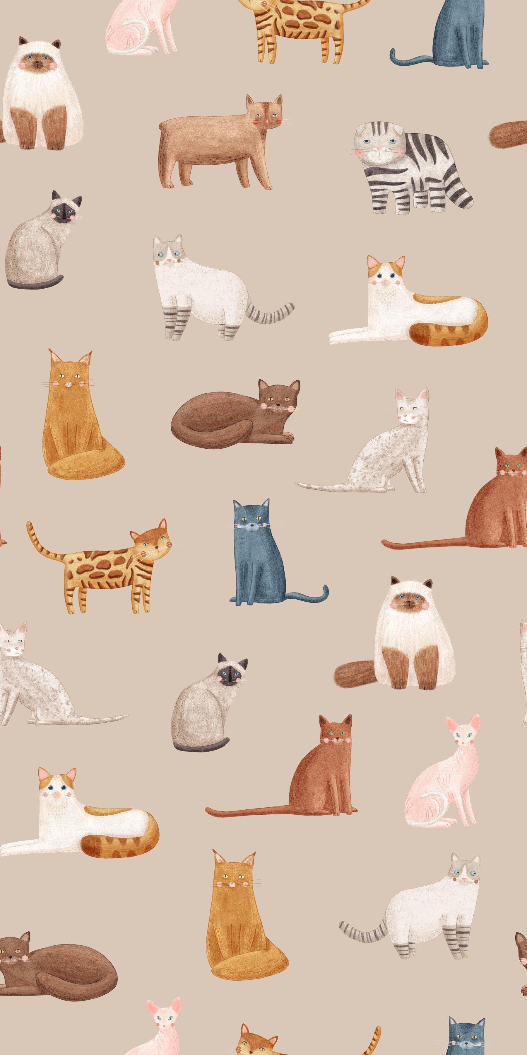 Curious Cats in beige Wallpaper⁠ in your room — zoomed