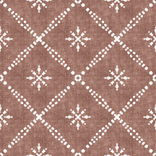 Carta da parati Boho con motivo a reticolo punteggiato e grunge, color terracotta e rosso