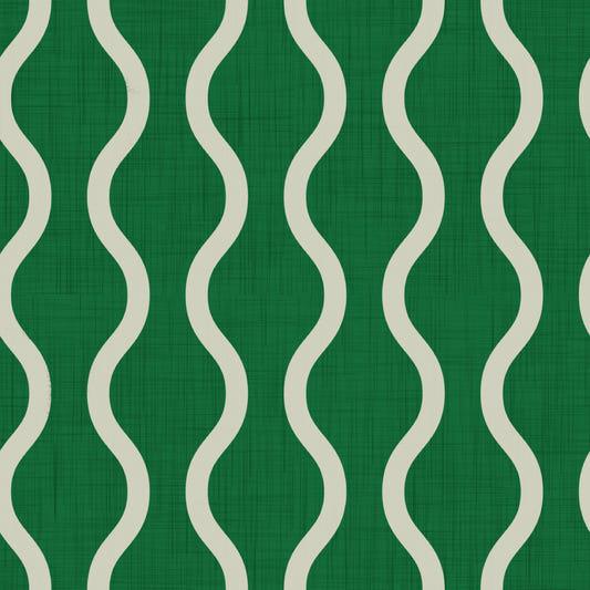 Carta da parati a righe ondulate verde foresta con stile scandinavo e folk - Craft Stripe