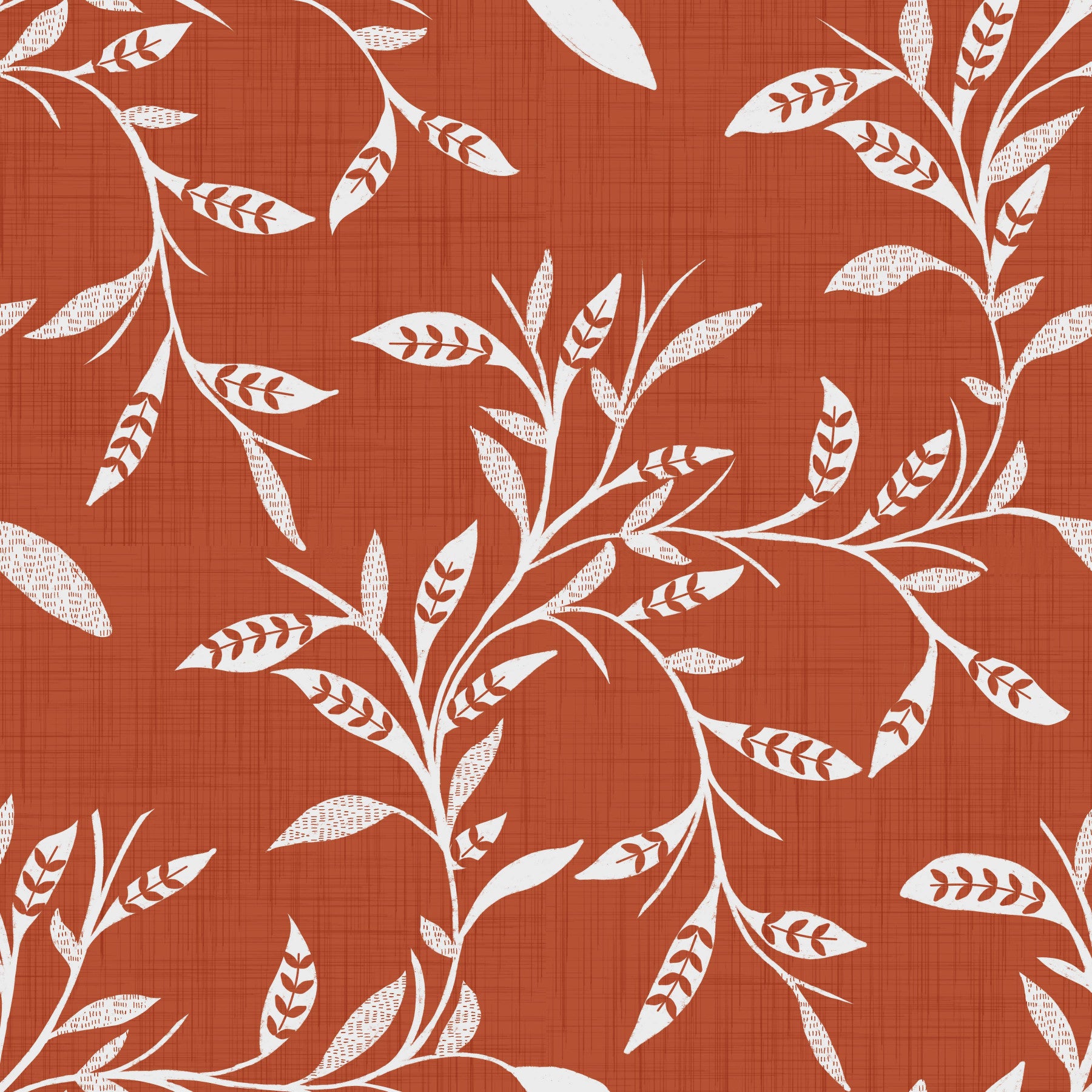 Cozy Scandi Folk Leaf Vine Burnt Terracotta - Craft Blender Wallpaper⁠