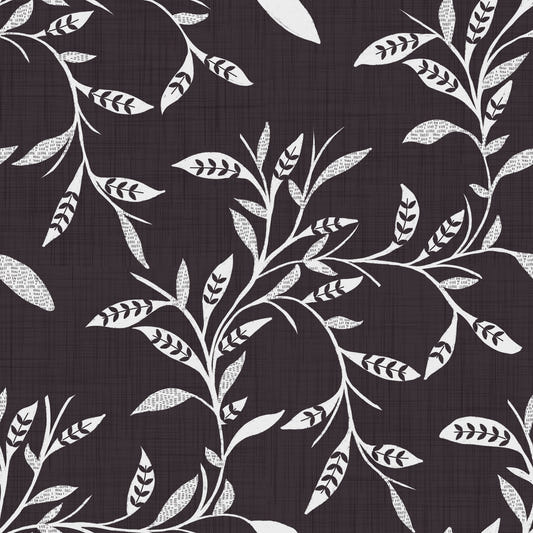 Papier peint artisanal scandinave chaleureux à motif de feuilles et de vignes anthracite - Craft Blender
