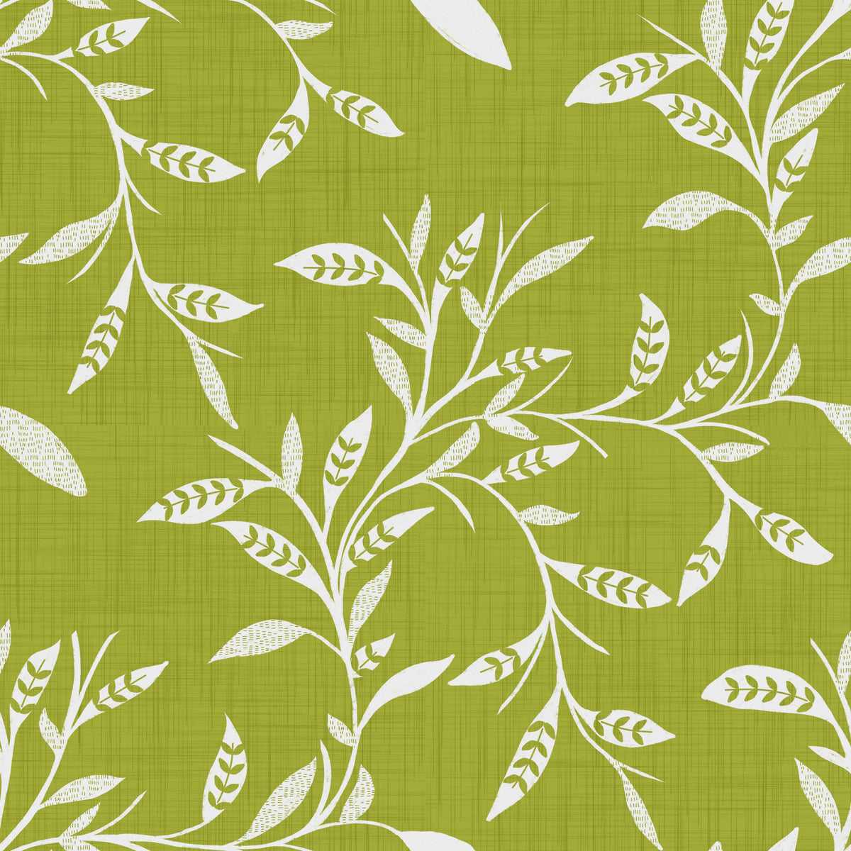 Cozy Scandi Folk Leaf Vine Olive Chartreuse - Craft Blender Wallpaper⁠ in your room