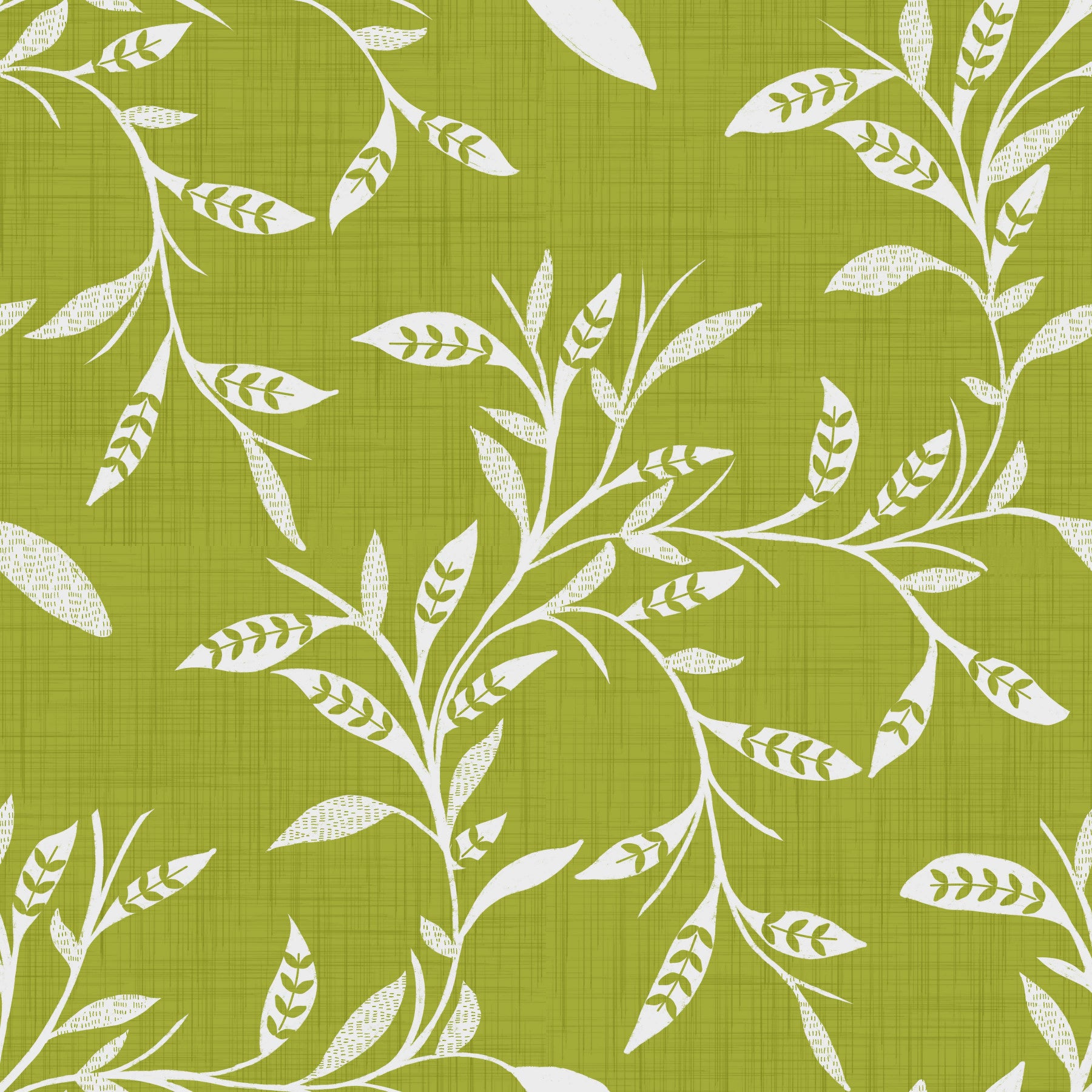Cozy Scandi Folk Leaf Vine Olive Chartreuse - Craft Blender Wallpaper⁠