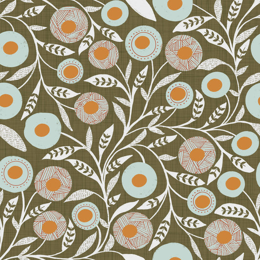 Cozy Scandi Folk Floral Earthy Olive - Craft Botanical Wallpaper⁠