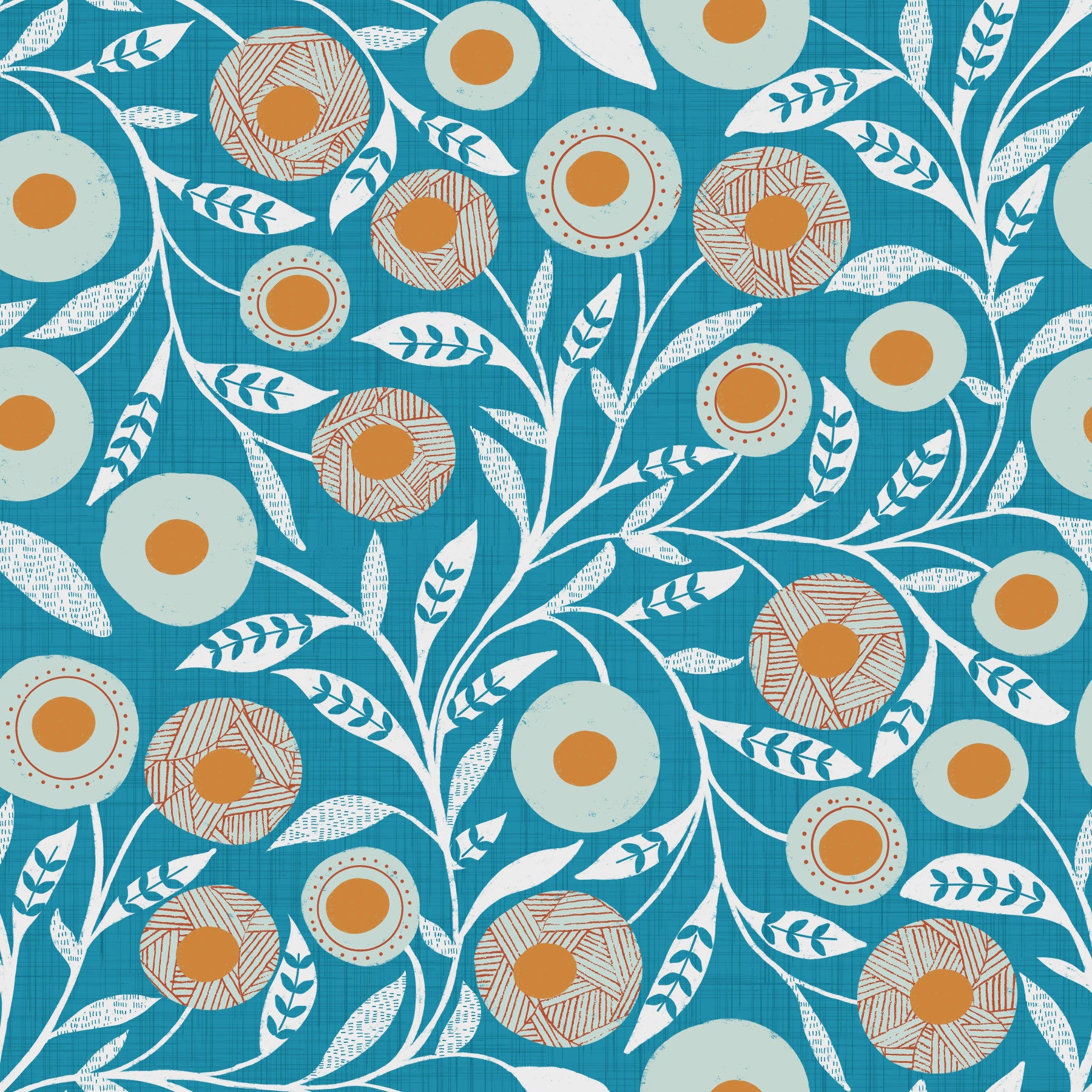 Mysig skandinavisk folklig blommig nordisk blågrön - Craft Botanical Wallpaper