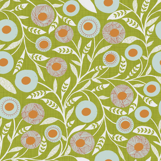 Mysig skandinavisk folklig blommig olivgrön chartreuse - Craft Botanical Wallpaper