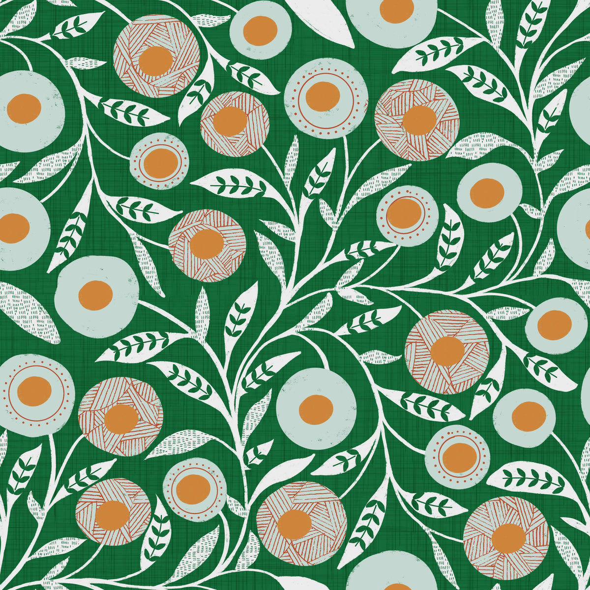 Tapet floral scandinav confortabil, cu model floral, măsline și tonuri Chartreuse - Tapet botanic artizanal