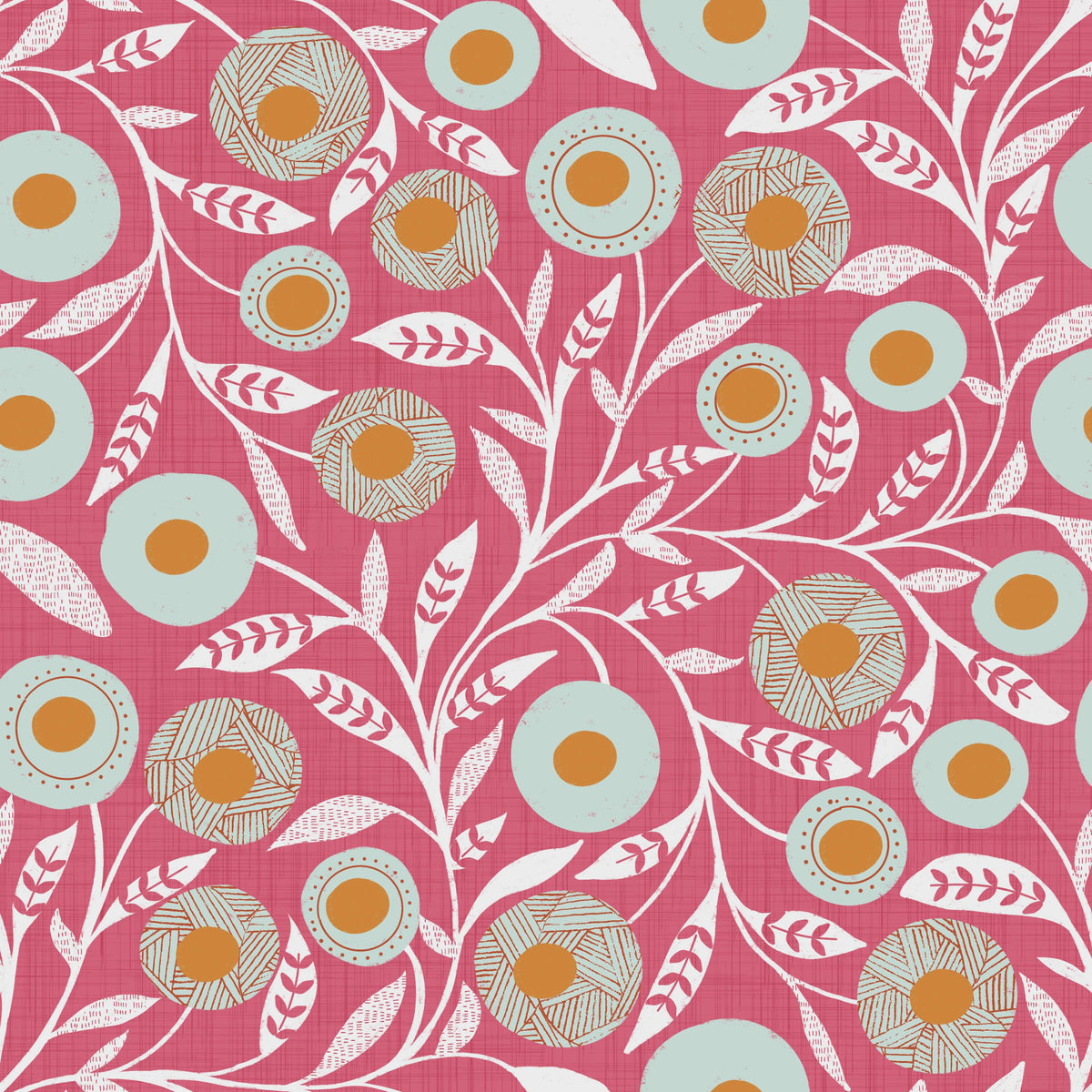 Gezellig Scandinavisch Folk bloemenbehang met roze klei- en botanische accenten