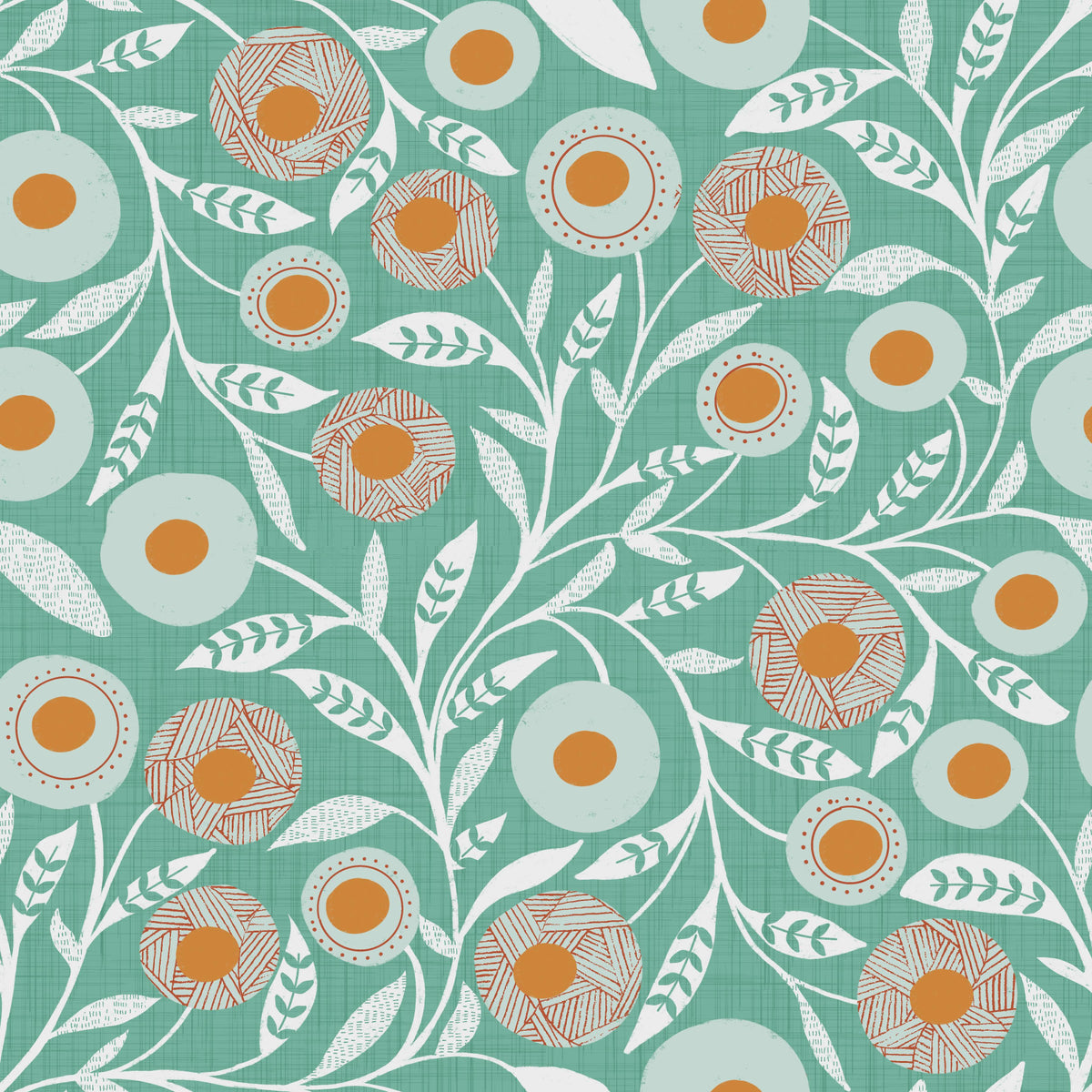 Cozy Scandi Folk Floral Sage Mint - Craft Botanical Wallpaper⁠ in your room