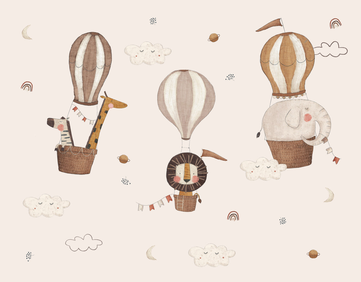 Safari Hot Air Balloons Nursery Wall Mural in your room — zoomed