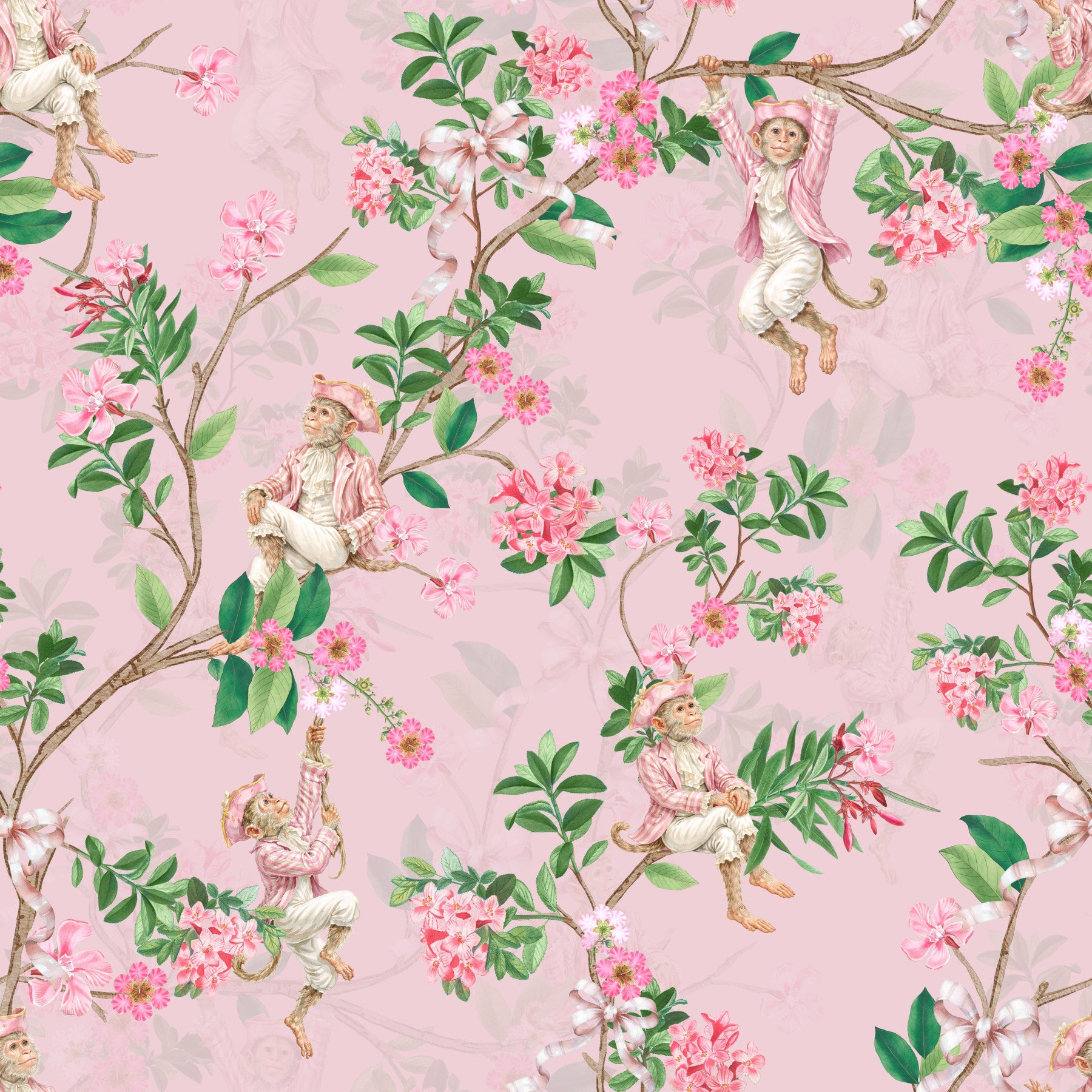 Grillig Rococo Apen Wijnfestival Vintage Aristocratisch Wijngaard Tuinfeest roze Behang