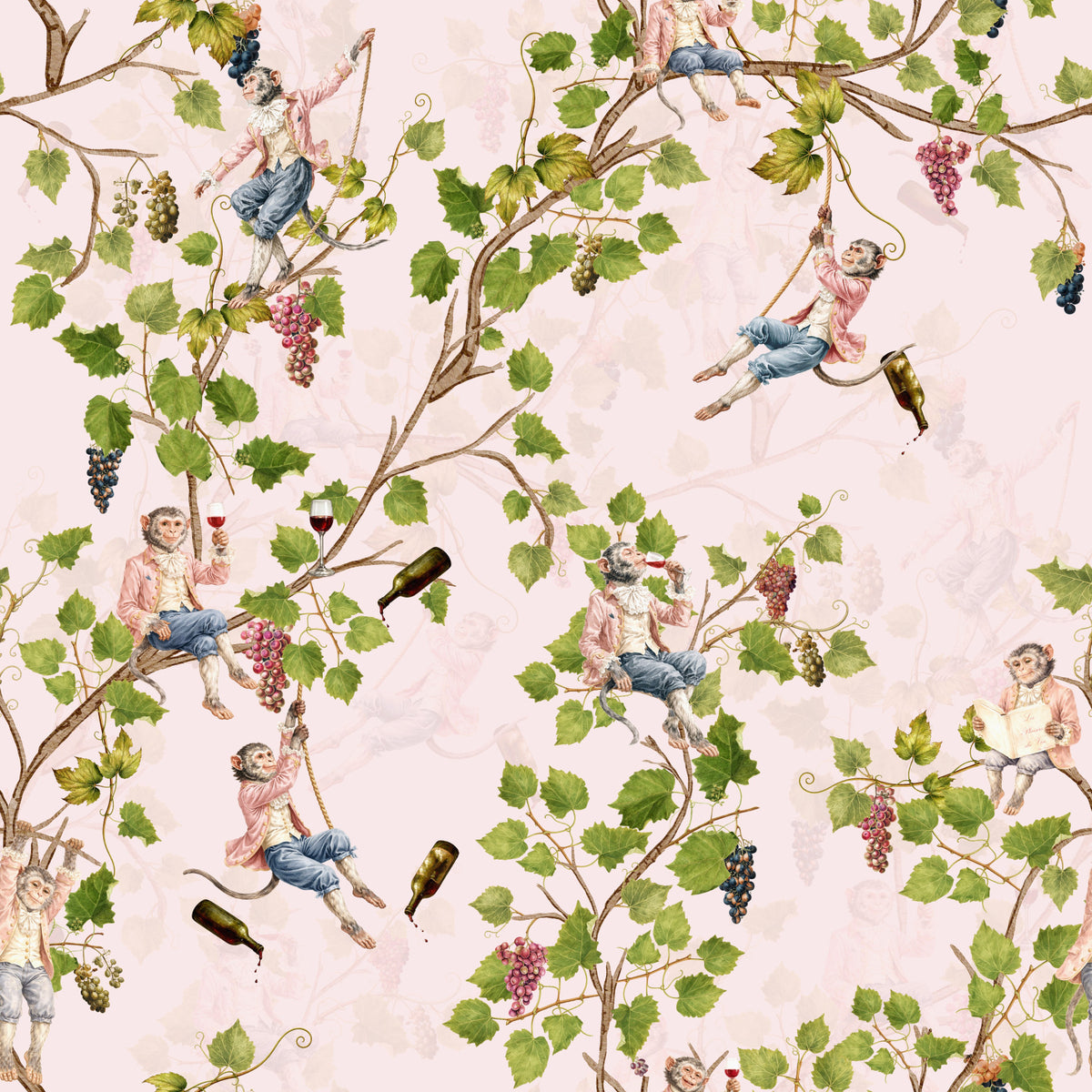 Oikukkaat rokokooapinat Viinifestivaali Aristokraattinen viinitarha Vintage-puutarha pinkki tapetti⁠