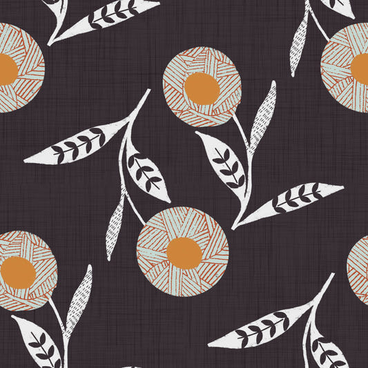 Papier peint botanique artisanal à motif floral scandinave chaleureux