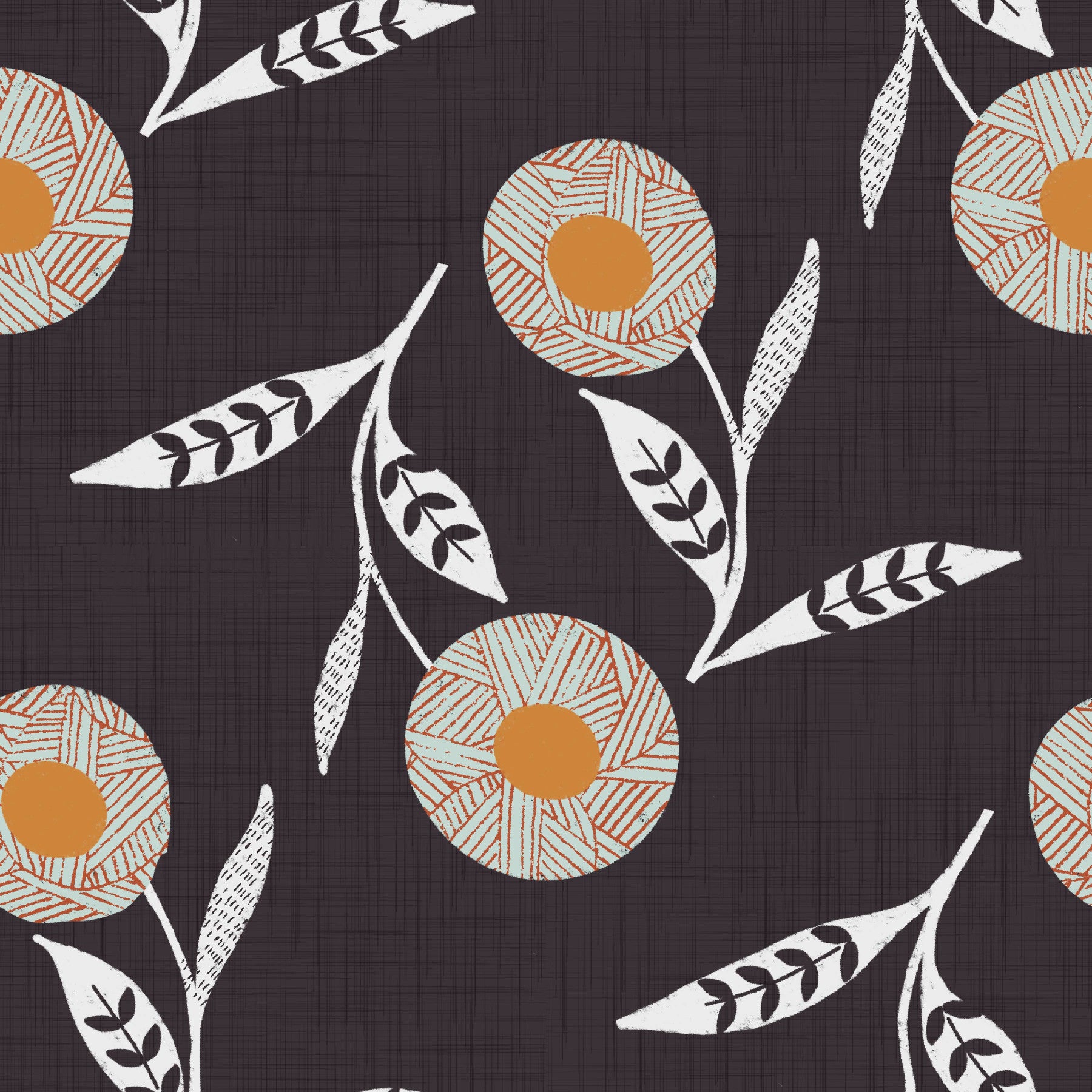 Papier peint botanique artisanal à motif floral scandinave chaleureux