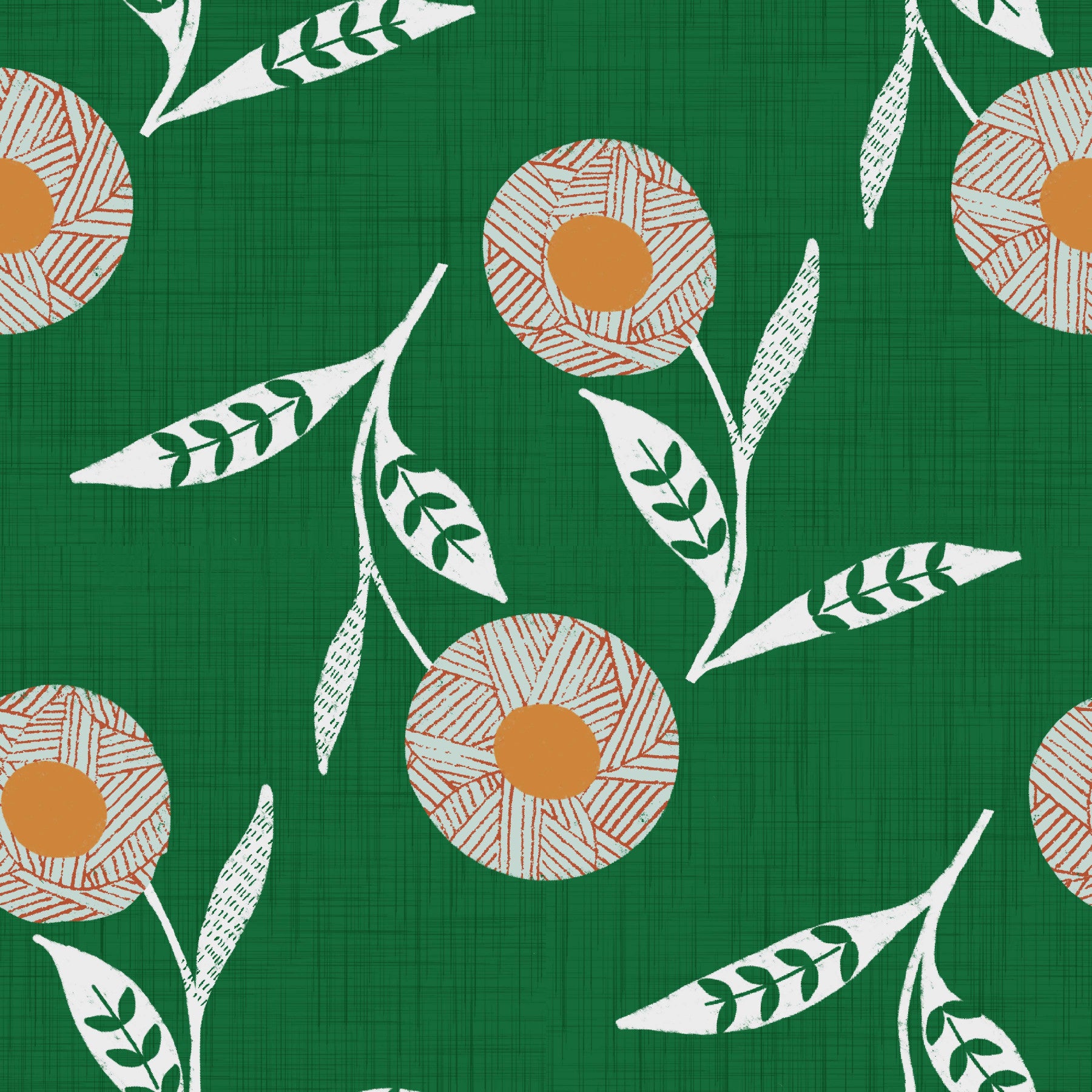 Tapet botanic artizanal cu flori scandinave confortabile, verde pădure