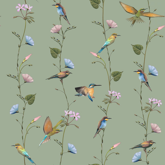 Botanical Birds in Soft Pastels Wallpaper⁠