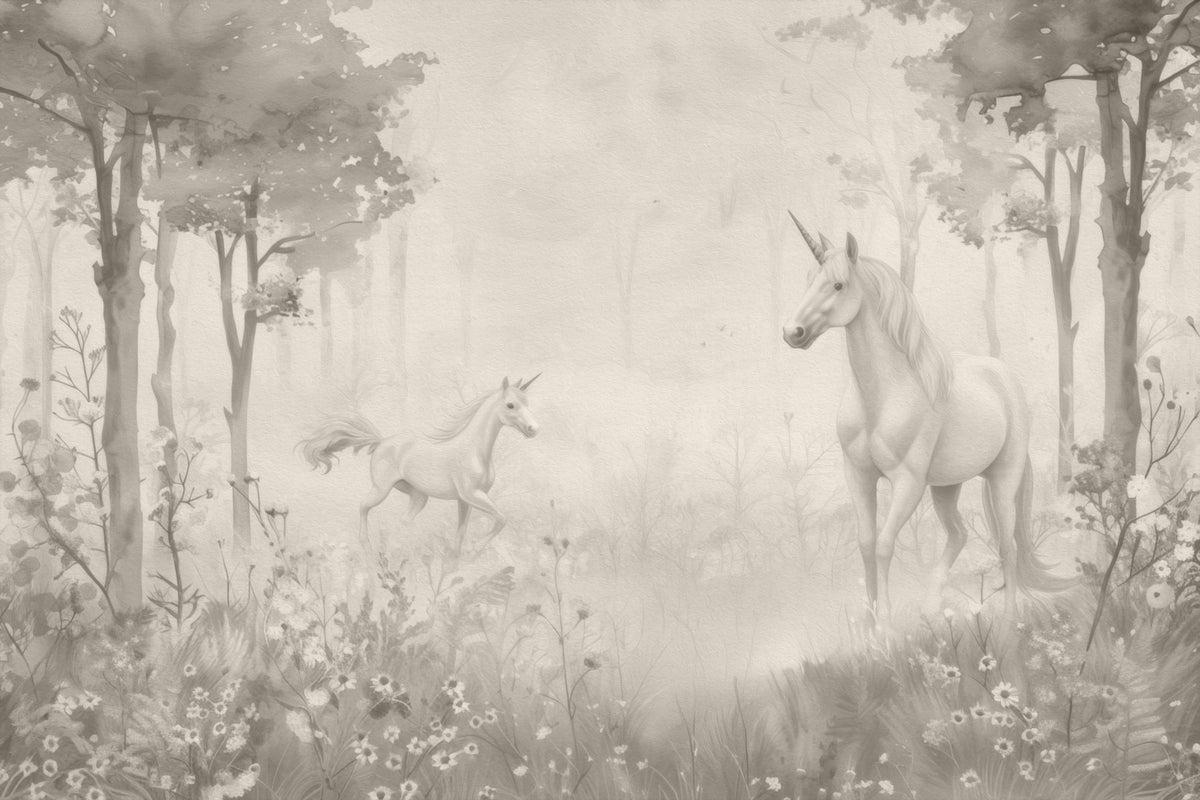 Einhörner in einem magischen, verträumten Wald – Natürliches Wandbild