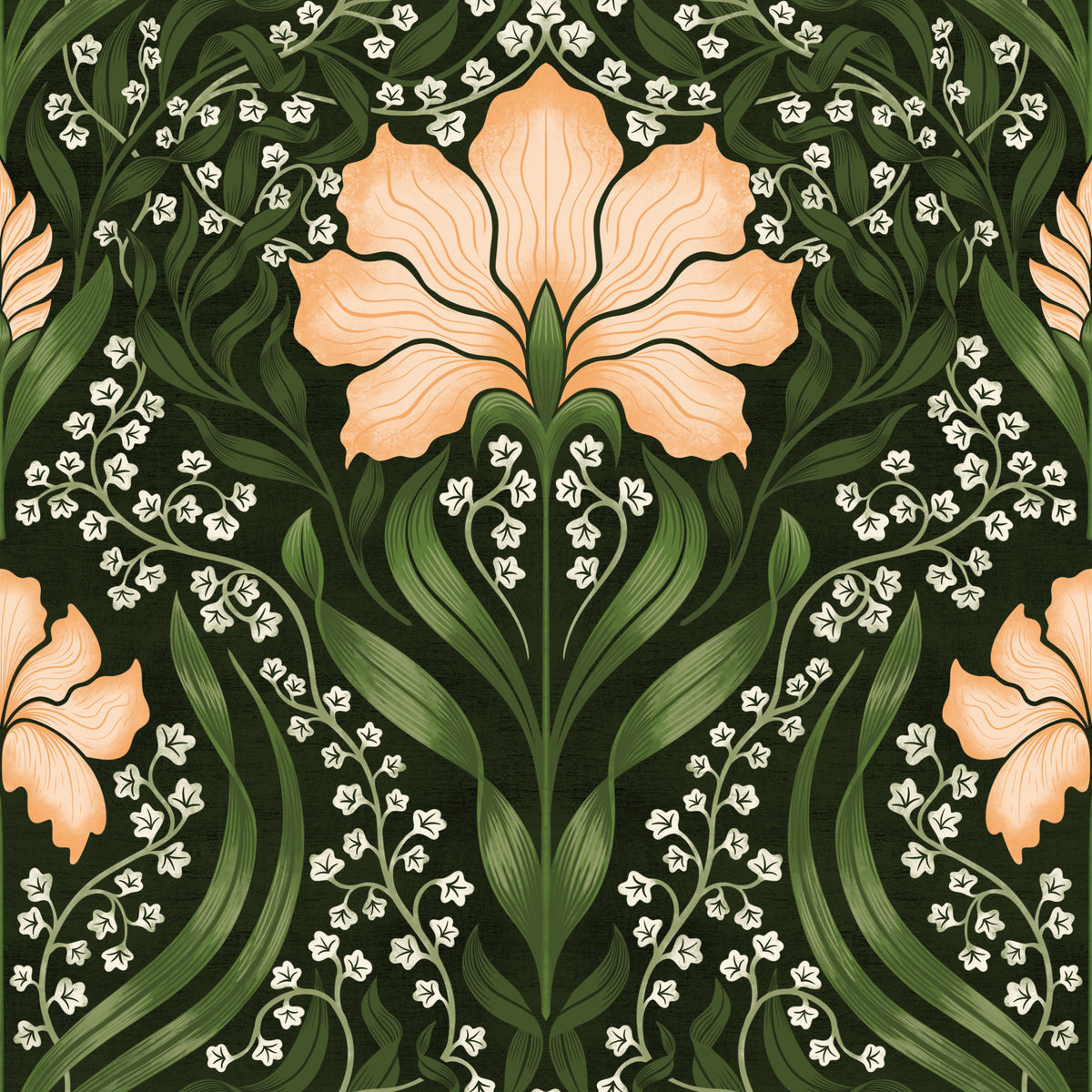 Papier peint damassé floral complexe - abricot in your room