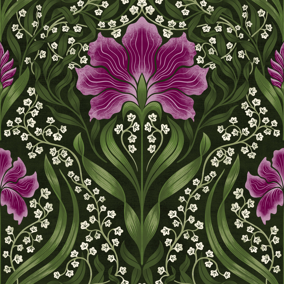 Aufwendiges florales Damastmuster – lila Tapete in your room — zoomed