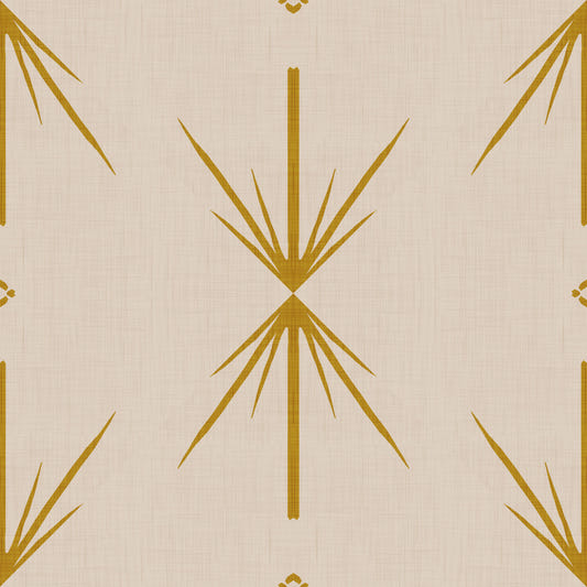 Tapete „Atomic Starburst Cross Mustard“ im Mid-Century-Modern-Stil
