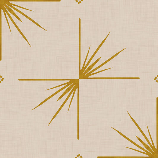 Carta da parati moderna Mid-Century Starburst Cross color senape e crema