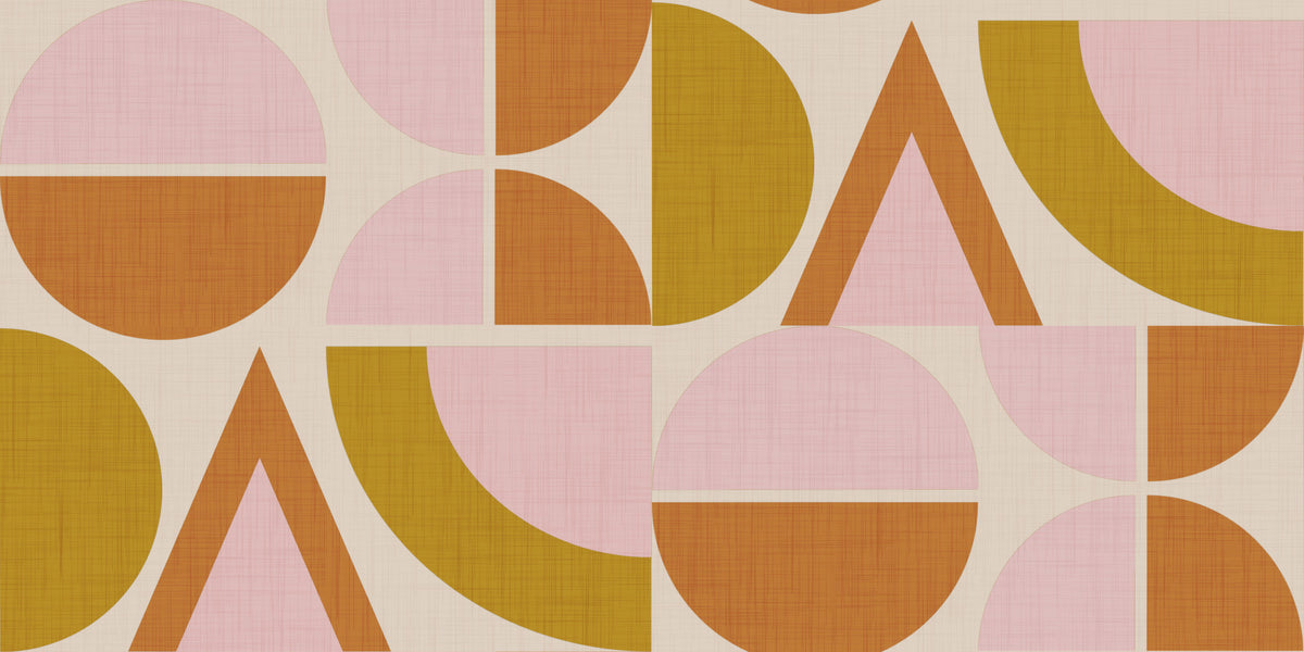 Mid-Century Modern Geometric Arches & Halves Pink Mustard Terracotta  Wallpaper⁠ in your room — zoomed