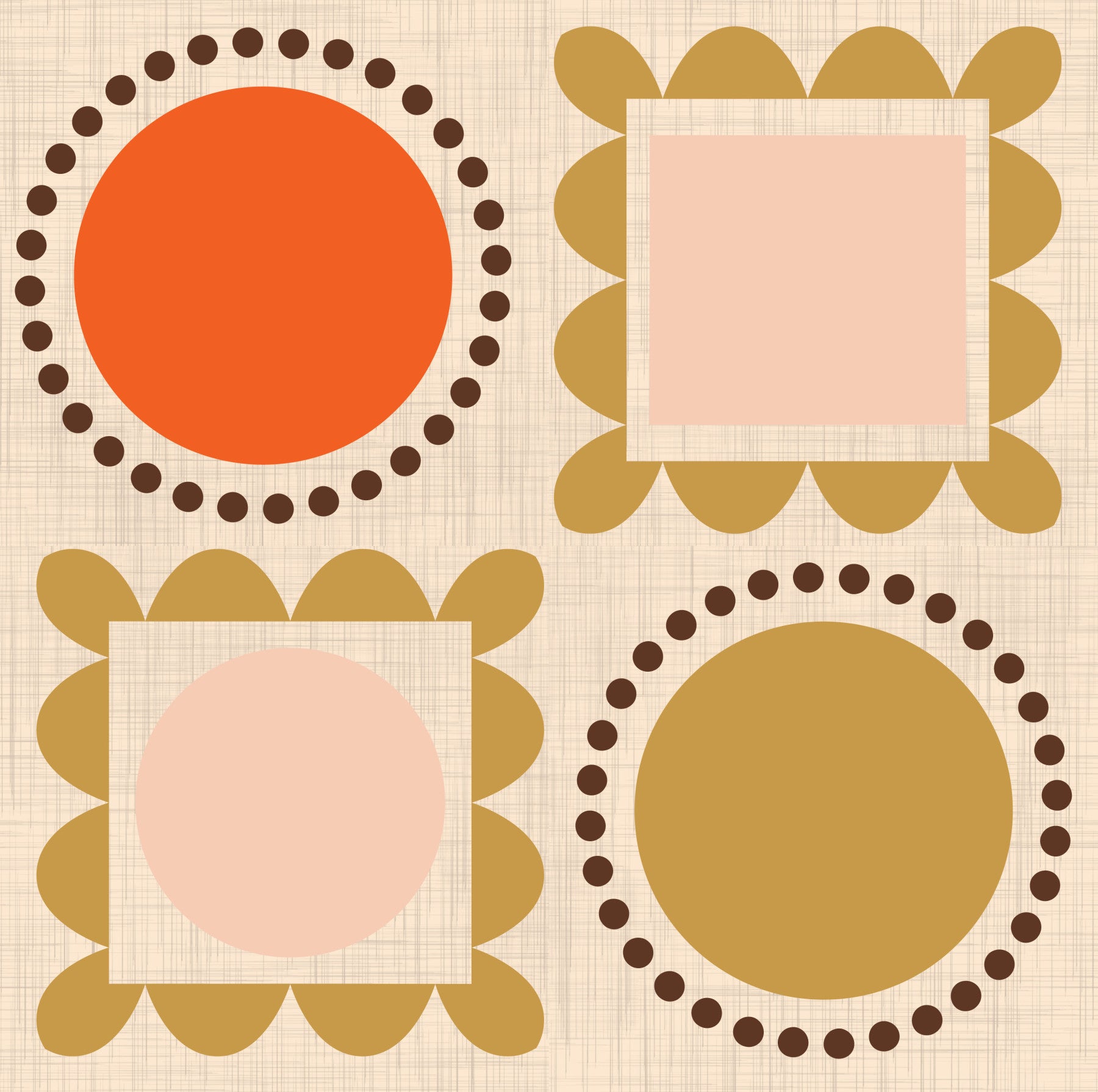 Mid Mod Billedrammer - Beige Pink Okker Tapet