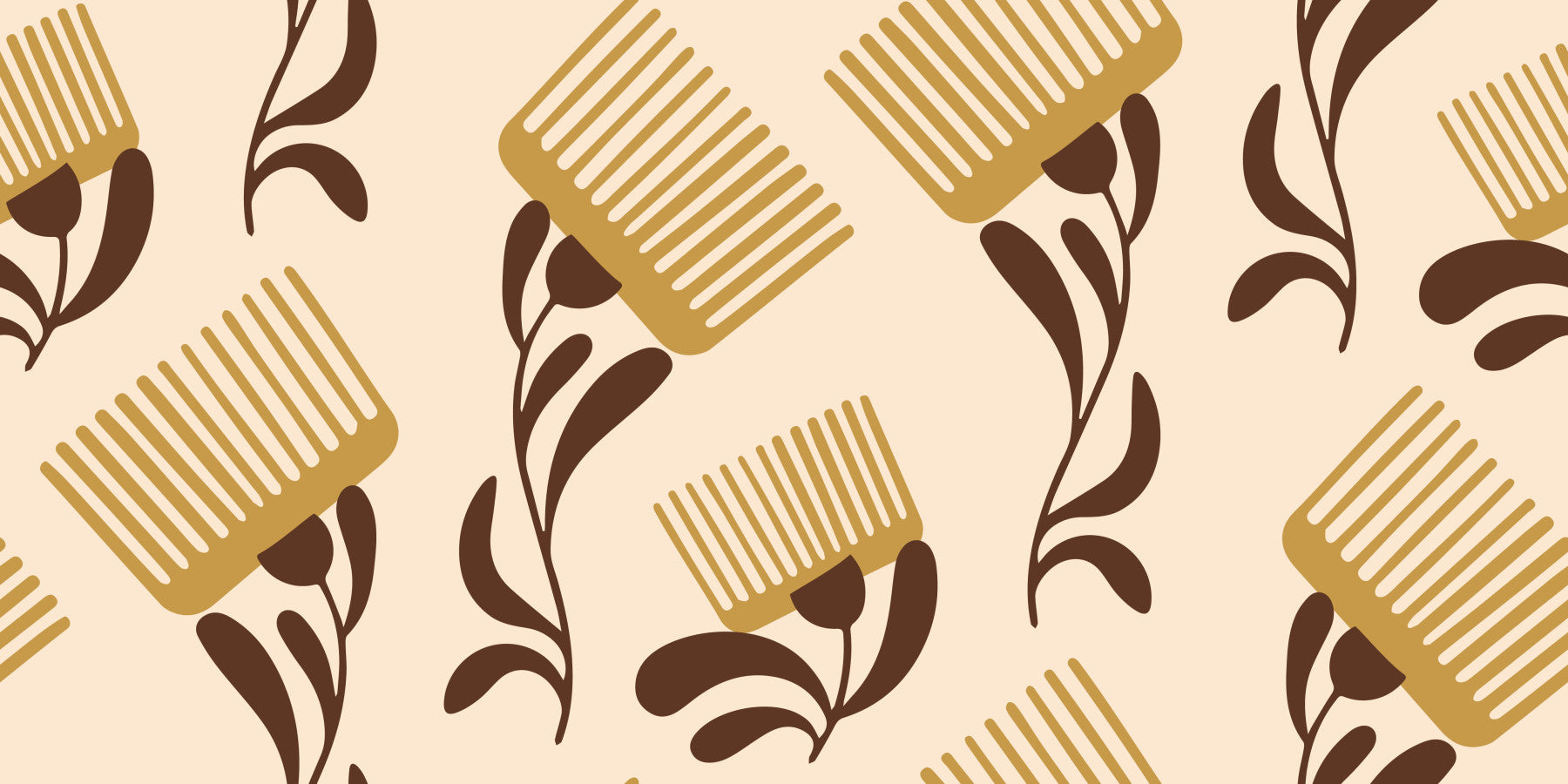 Mid Mod Wildflower Comb - Beige Chocolate   Wallpaper⁠