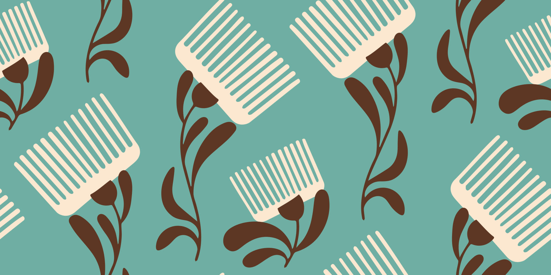Mid Mod Wildflower Comb - Teal Beige Wallpaper⁠