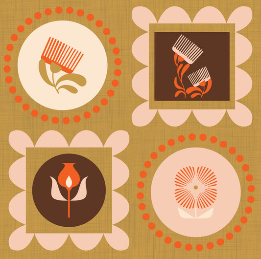 Mid Mod Wildflower Frames - Botanisk Collage Cream Terracotta Tapet