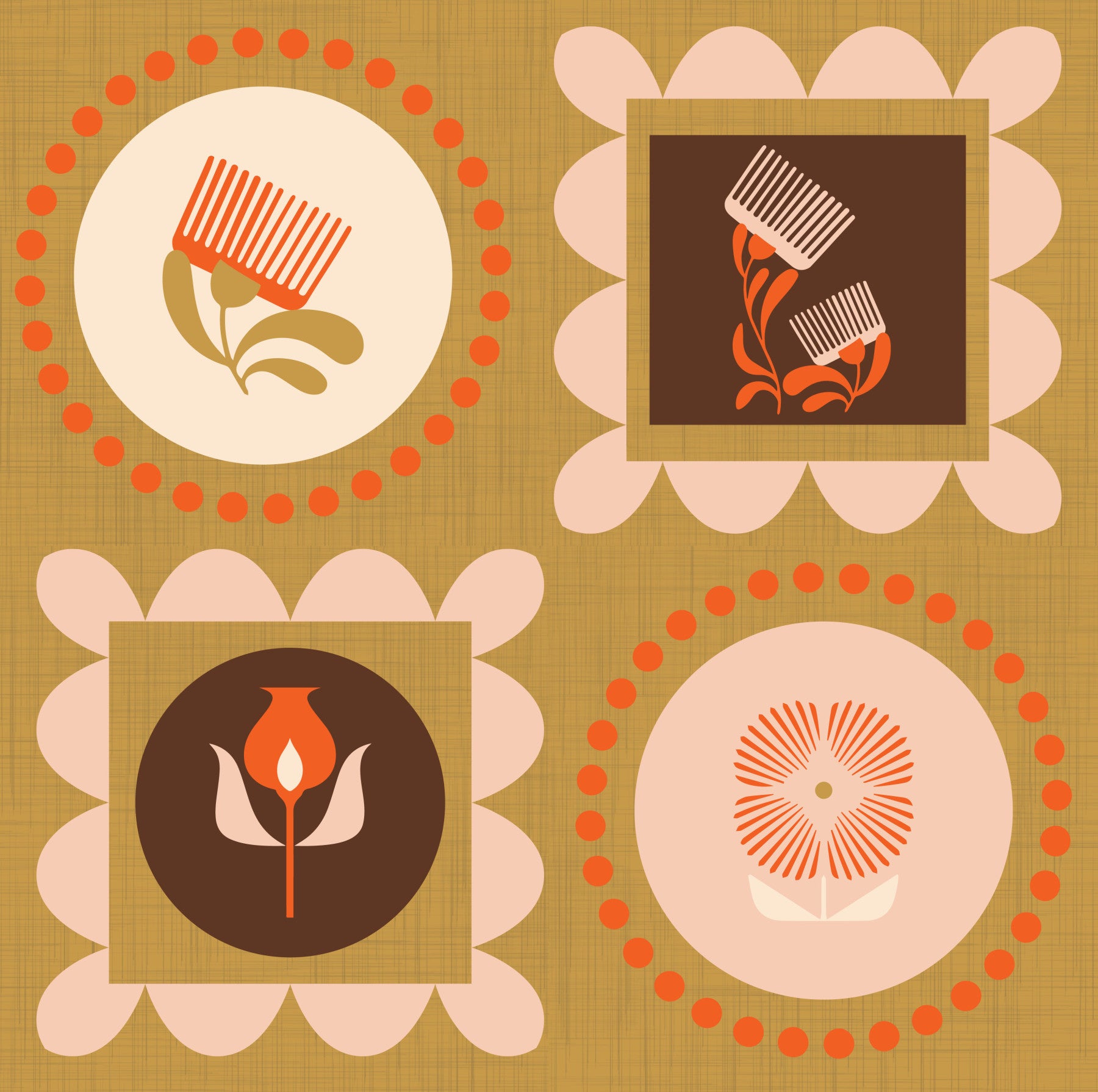 Mid Mod Wildflower Frames - Botanisk Collage Cream Terracotta Tapet in your room — zoomed