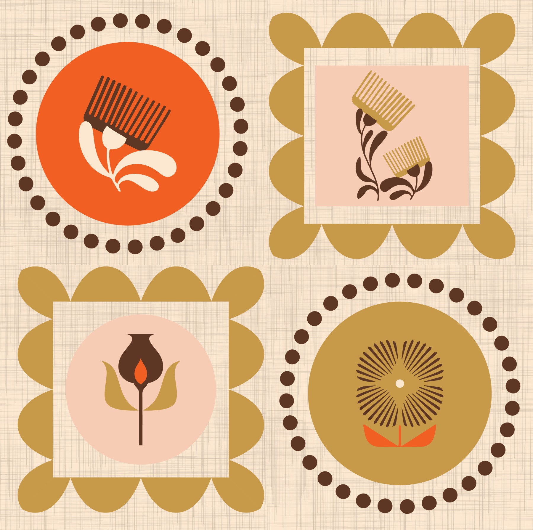 Terracotta Botanical Geometric Wallpaper Mid Century Modern