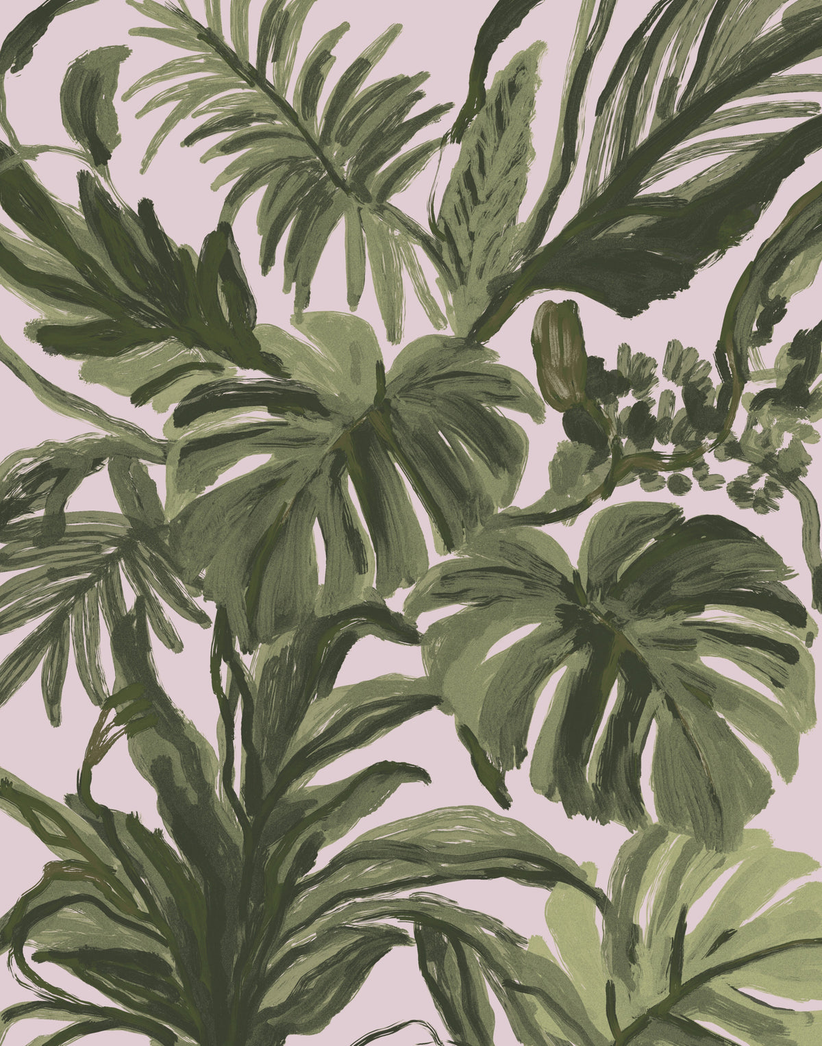 Painterly Palms Blush Tropical Foliage  Wall Mural in your room