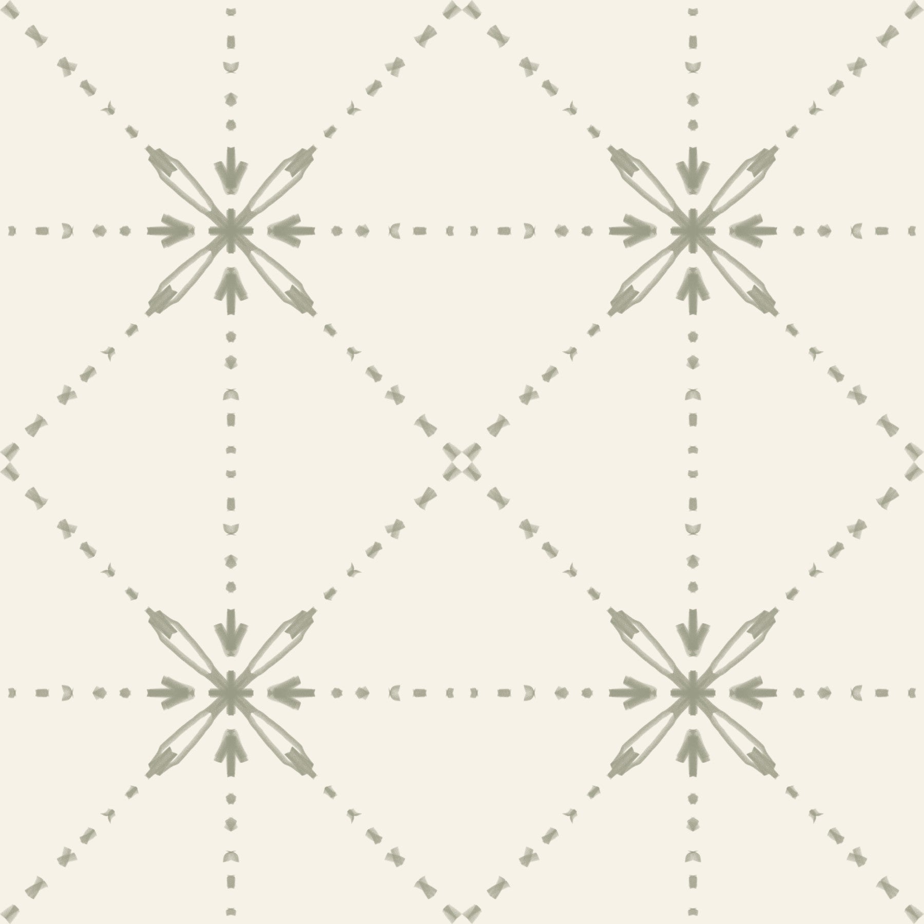 Sashiko Hana-Goshi – Salbeigrüne Tapete mit Gittermuster und Blumenmuster⁠