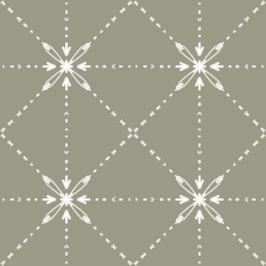 Sashiko Hana-Goshi - Blomstersöm med rutnät på salviabakgrund⁠
