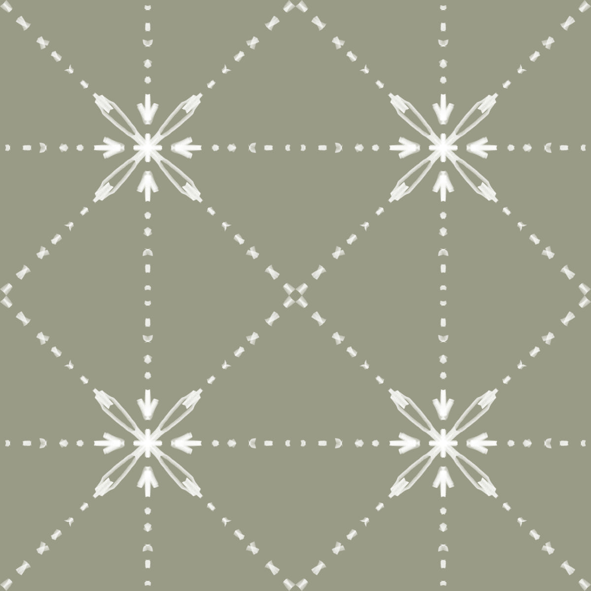 Sashiko Hana-Goshi - Papier peint au point de fleur en treillis sur sauge⁠ in your room — zoomed
