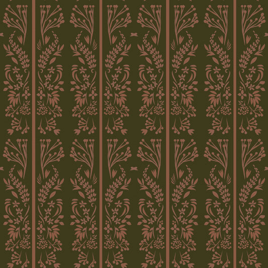 Earthy toned Cottagecore Floral stripes Wallpaper⁠