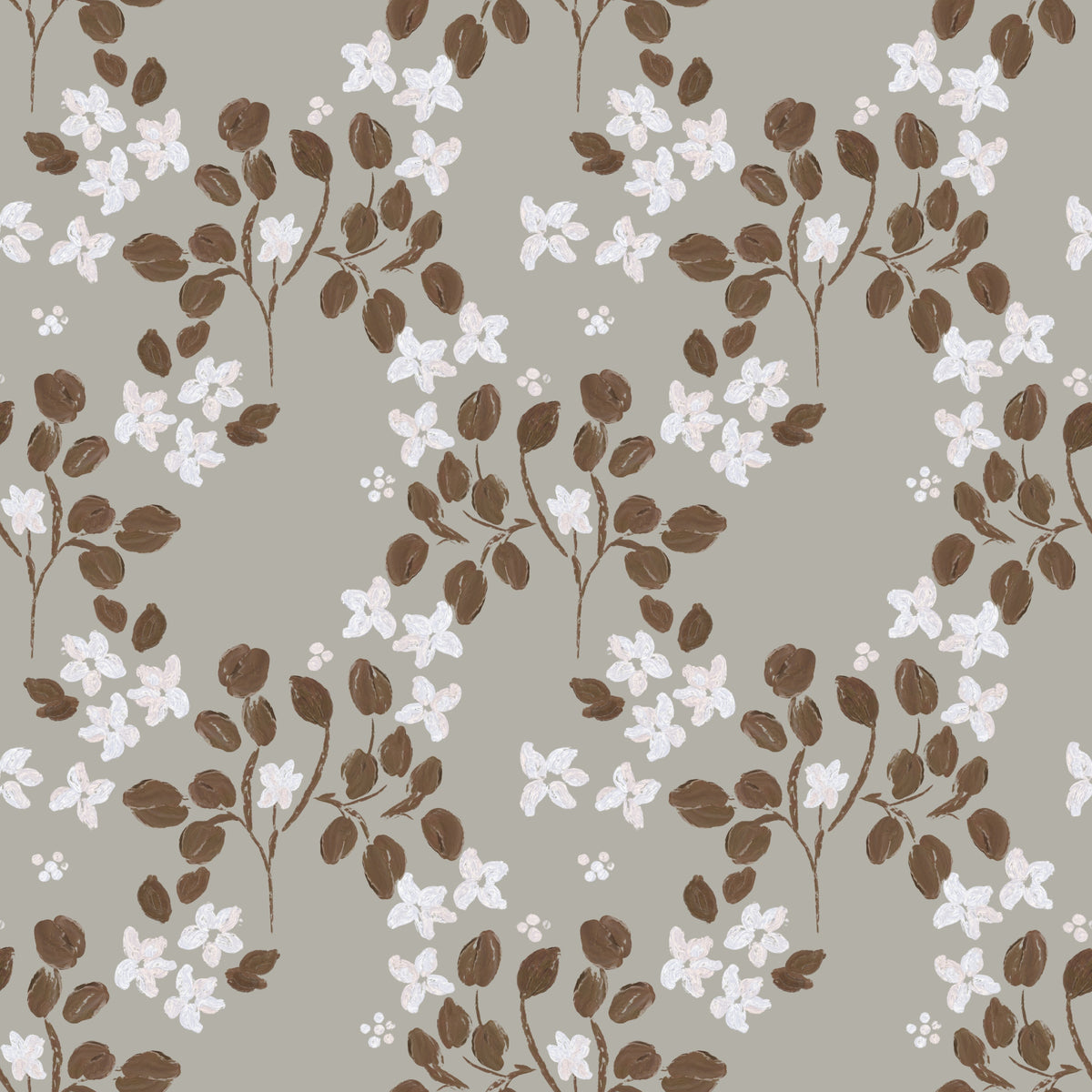 Carta da parati con motivo dipinto a olio bianco grigio rustico Neutral Bloom in your room — zoomed