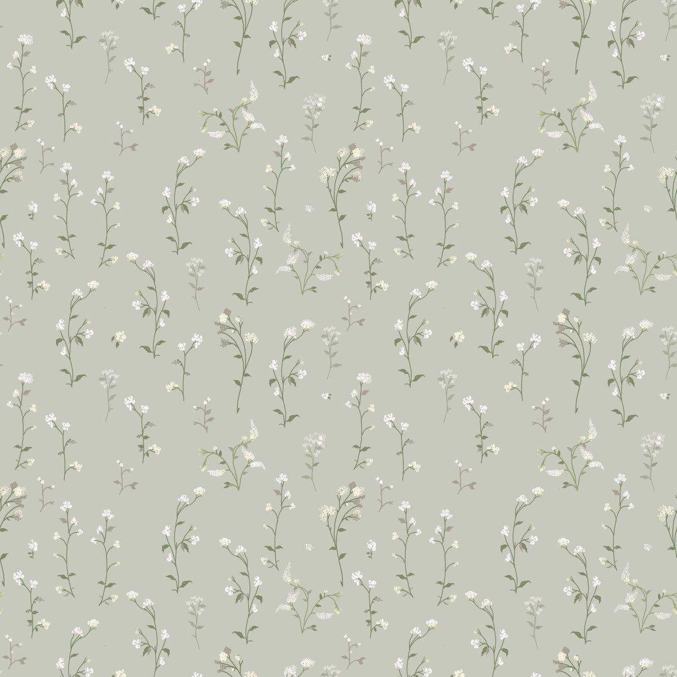 Soft Floral Meadow cottagecore white flowers Wallpaper⁠