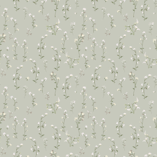 Wildflower Whisper pastelfarvet hvidt miniblomster tapet