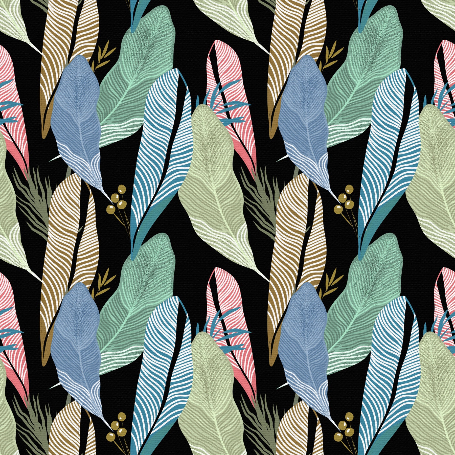 Leafy Abstraction Tropical Pastel Leaves living room Wallpaper with dark background.