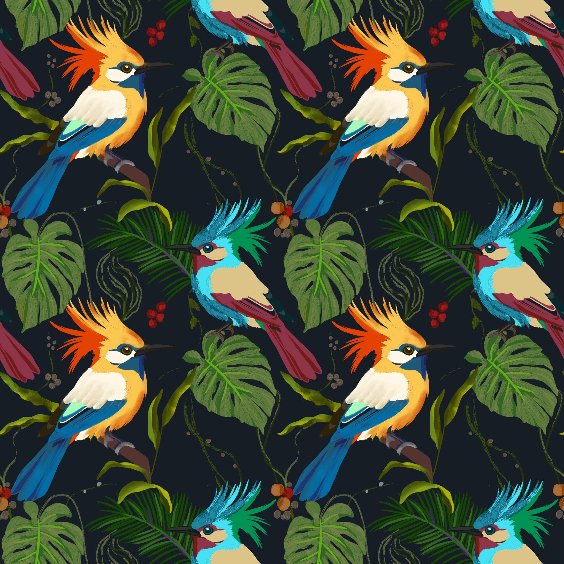 Papier peint Oiseaux de la jungle Paradis botanique exotique