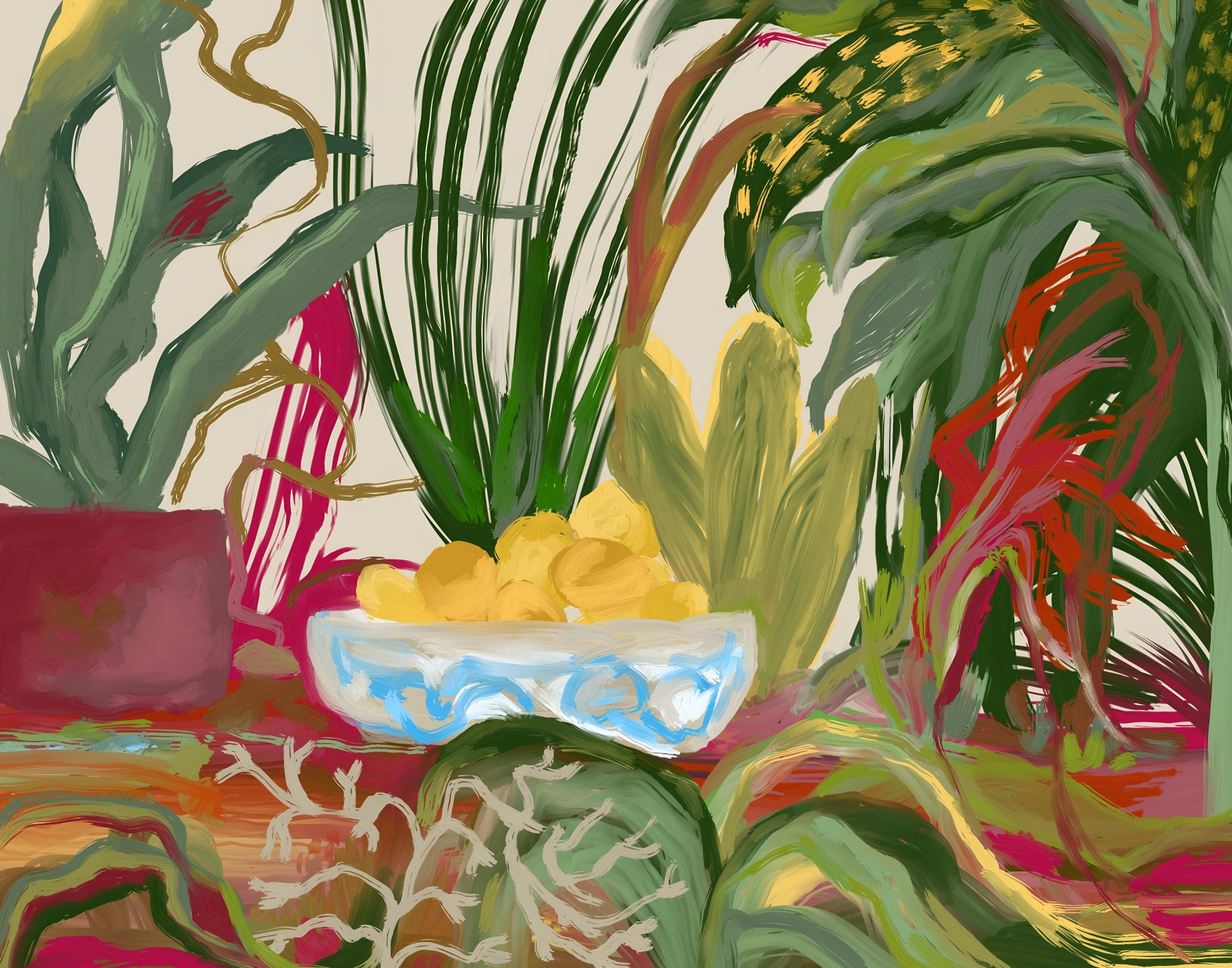 Nature morte botanique abstraite d'Éden, citrons, fresque murale in your room — zoomed