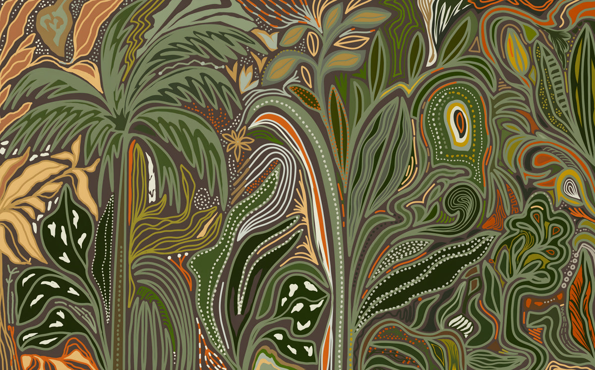 Arboreal Reverie Jungle Palm Grove Tropisk Abstrakt Vægmaleri in your room