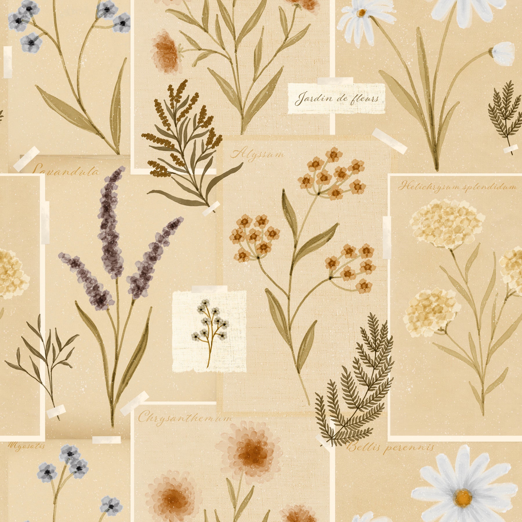 Jardin des Fleurs Collage Muted Wallpaper⁠